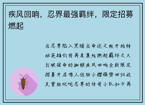 疾风回响,忍界最强羁绊,限定招募燃起 疾风回响,忍界最强羁绊,限定招募燃起